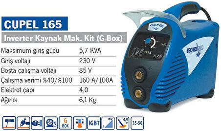 TECNOMEC CUPEL 165 160 Amper İnverter Kaynak Makinası (G BOX)