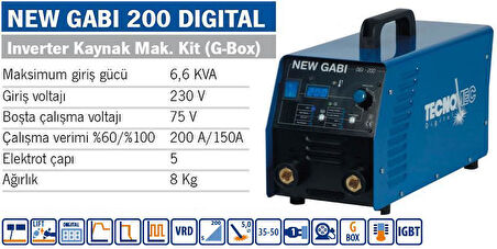 TECNOMEC NEW GABI 200D 200 Amper İnverter Kaynak Makinası G BOX