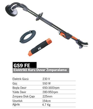 AGP GS9FE  Elektrikli Kuru Duvar Zımparalama (225 mm)