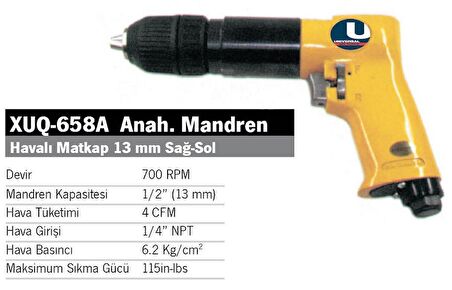 UQ-658A  1/2” (13 mm) Havalı Matkap Sağ/Sol (Anahtarlı Mandren)