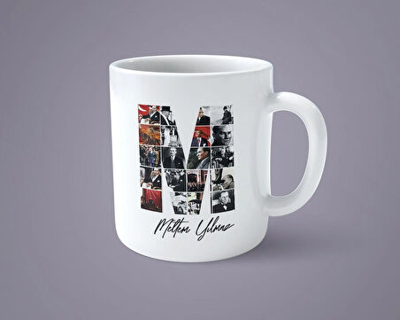 Öğretmenler gününe özel Atatürk resimli M baş harfli İsimli Baskılı kupa bardak