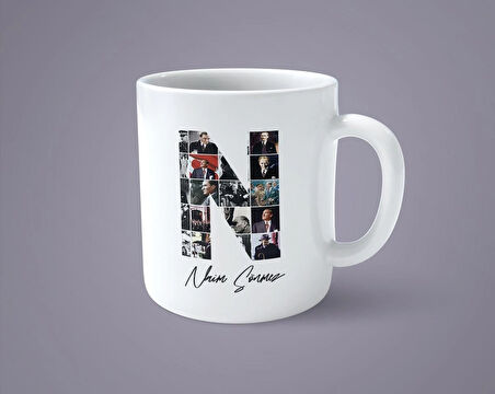 Öğretmenler gününe özel Atatürk resimli N baş harfli İsimli Baskılı kupa bardak