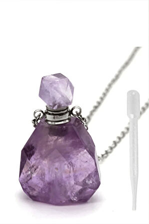 Sertifikalı Parfüm Şişe Tasarımlı Ametist Taşı Kolye - Gümüş Aparatlı