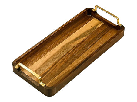 HBS Art Design AKASYA Gold Kulplu Lüks Ahşap Tepsi