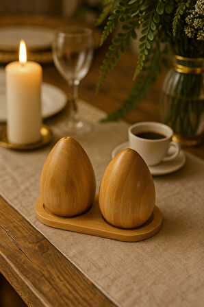 HBS Art Design Ahşap Bambu Standlı Tuzluk Biberlik SET