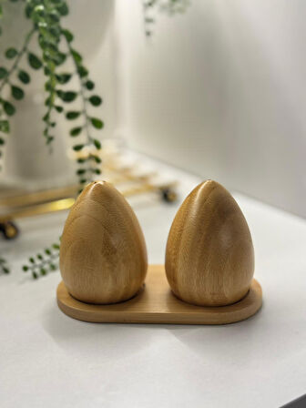 HBS Art Design Ahşap Bambu Standlı Tuzluk Biberlik SET