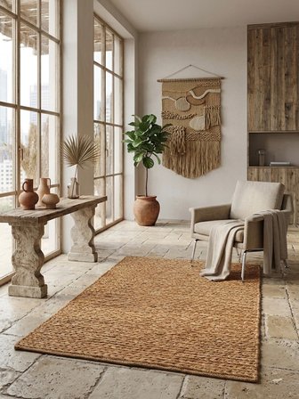 HBS Art Design Doğal Dokuma Jüt Halı - El Örgüsü Dekoratif Hasır Kilim