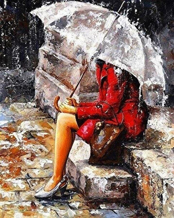 Şemsiyeli Kadın Çerçevesiz 40x50 Sayılarla Boyama Hobi Seti