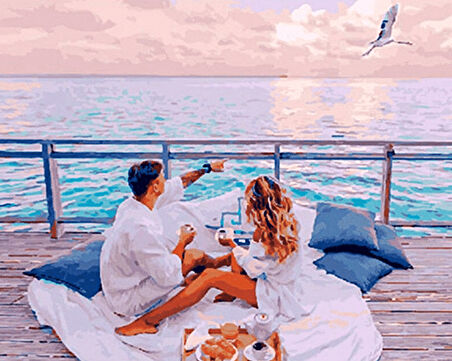 Sahil Ve Romantik Çift Çerçevesiz 40x50 Sayılarla Boyama Hobi Seti