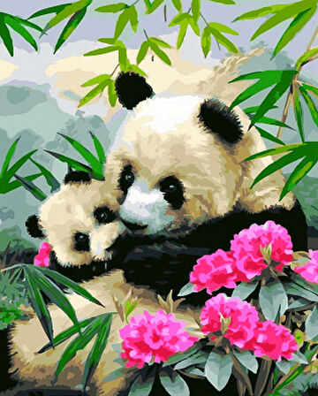 Yavru Panda ve Annesi Çerçevesiz 70x90 Sayılarla Boyama Hobi Seti