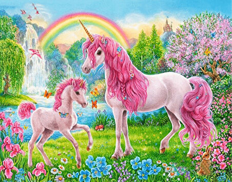 Pembe Unicorn Çerçevesiz 90x110 Sayılarla Boyama Hobi Seti