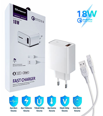 Samsung Galaxy XCover7 Uyumlu 18W 3.4A Type-C Ultra Hızlı Şarj Cihazı / Şarj Aleti Seti (Adaptör+Kablo) - İthalatçı Garantili