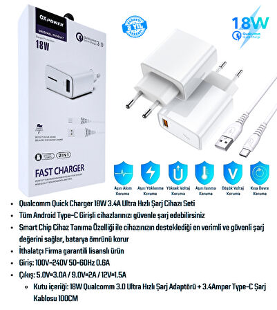 Samsung Galaxy S25 Plus Uyumlu 18W 3.4A Type-C Ultra Hızlı Şarj Cihazı / Şarj Aleti Seti (Adaptör+Kablo) - İthalatçı Garantili