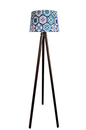 Masif 3 Ayaklı Lambader Tripod( Çini Desen- Koyu Ceviz)