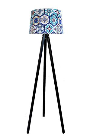 Masif 3 Ayaklı Lambader Tripod( Çini Desen- Siyah Ayak)