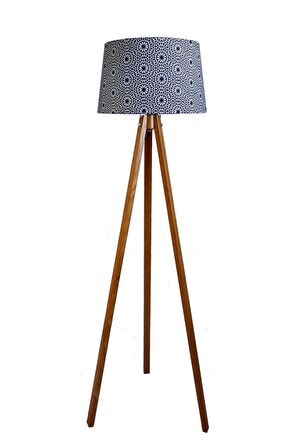 Masif 3 Ayaklı Lambader Tripod ( Mandala Çiçek Desen- Açık Ceviz)