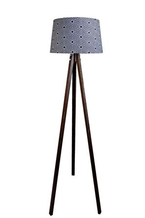 Masif 3 Ayaklı Lambader Tripod ( Mandala Çiçek Desen- Koyu Ceviz)