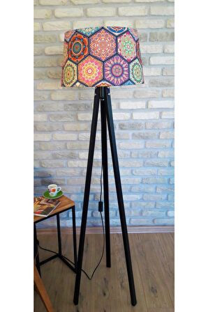 Mandala 3 Ayak Serisi, Ahşap Tripod Lambader(Siyah Ayak)
