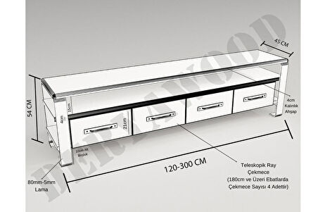 Deryawood Masif Ahşap Çekmeceli Tv Ünitesi 45x180 cm