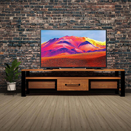 Deryawood Masif Ahşap Demir Çekmeceli Tv Ünitesi 45 x 140 cm