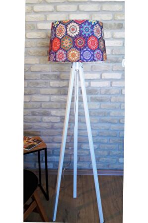 Mandala Desen Masif 3 Ayaklı Lambader( Mor / Beyaz Ayak)