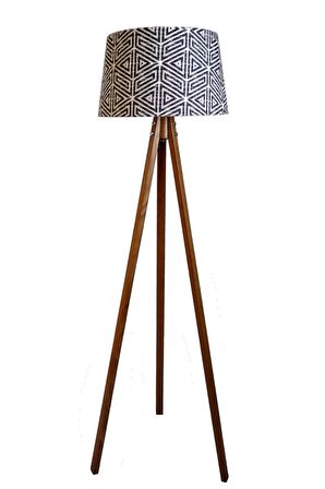 Masif 3 Ayaklı Lambader, Tripod (Üçgen Desen Gri- Açık Ceviz)