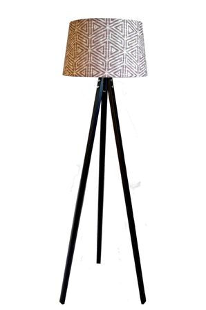 Beta Serisi,masif 3 Ayaklı Tripod Lambader( Üçgen Desen(bej)- Siyah Ayak)