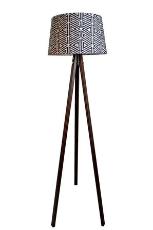 Beta Serisi,masif 3 Ayaklı Tripod Lambader( Üçgen Desen(gri)- Koyu Ceviz)