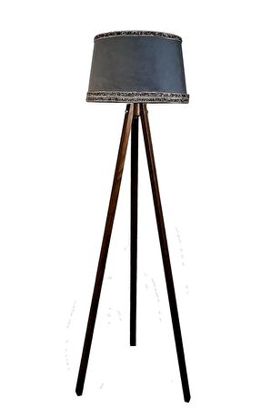 Hintişi Aks. Masif Tripod Lambader ( Koyu Gri/açık Ceviz)