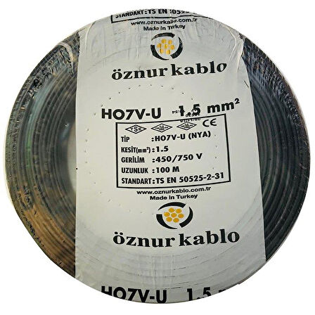Öznur 1,5 Mm Nya Kablo - 100 Metre Siyah