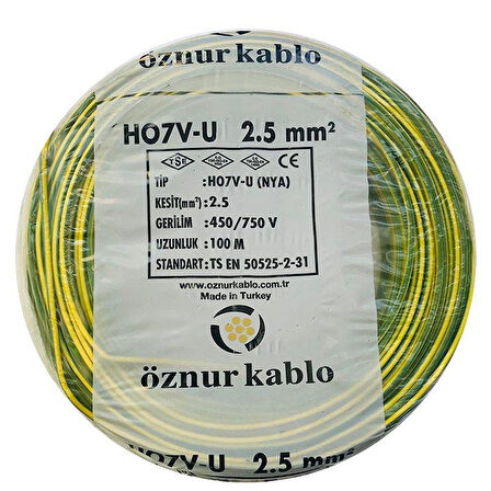 Öznur 2,5 Mm Nya Kablo - 100 Metre Sarı Yeşil