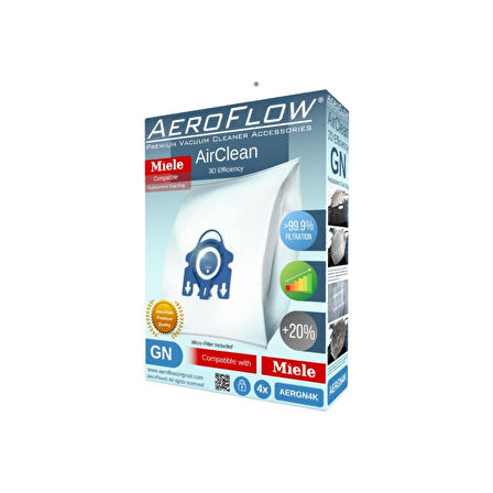 Aeroflow Miele Uyumlu Hyclean 3D Gn 4'lü Toz Torbası