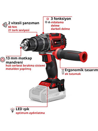 Einhell Tp-Cd 18/60 Li-I Bl Solo Akülü Vidalama + 2 x 4 Ah Akü ve 103 Parça Uç Seti (Kumaş Çanta Dahil)