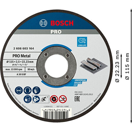 Bosch Sdmetal Kesme Taşı 115*2,5 mm Düz Inox Taş 25 Adet 2608603164