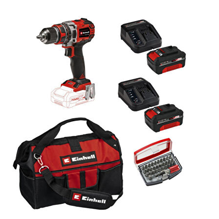 Einhell Tp-Cd 18/50 Li-I Bl Solo Darbeli Akülü Vidalama + 2 x 4 Ah Akü ve 32 Parça Bits Uç Seti (45/29 Kumaş Çanta)
