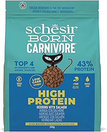 Schesir Born Carnivore Somonlu ve Ringa Balıklı Yetişkin Maması 255g