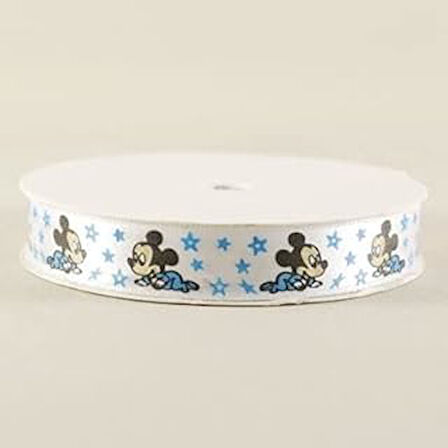 PARTİ VİTRİNİ Bebek Mickey Mouse Temalı Beyaz Saten Kurdela 1.5 Cm. X 10 Metre