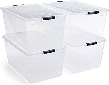 Rubbermaid Cleverstore 39 Litre Mandal Kapaklı Plastik Saklama Kutusu, 4 Adet