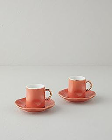 English Home Rolly New Bone China 4 Parça 2 Kişilik Kahve Fincan Takımı Terracotta