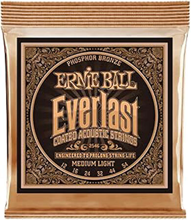 Ernie Ball Everlast Orta Hafif Kaplamalı Fosfor Bronz Akustik Gitar Enstrüman Telleri, Ölçü 12-54