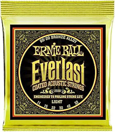 Ernie Ball Everlast Hafif Kaplamalı 80/20 Bronz Akustik Gitar Enstrüman Telleri, Ölçü 11-52