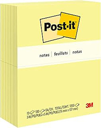 Post-it Pop-up Notlar 7,6x12,7 cm, 12 Ped, Amerika'nın 1 Numaralı Favori Yapışkan Notları, Kanarya Sarısı, Temiz Kaldırma, Geri Dönüştürülebilir