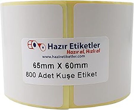 hazır etiketler , hazır al hızlı al Kuşe Etiket 65mm x 60mm Ruloda 800 Adet 40mm Kuka Çapında Baskısız Barkod Yazıcı Etiketi