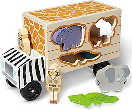 Melissa & Doug safari hayvan kurtarma kamyonu, ahşap oyuncak araçlar, gelişimsel oyuncak, 3+, erkek ve kız için hediye