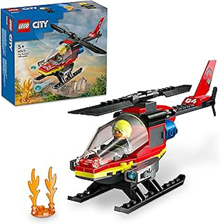 City İtfaiye Kurtarma Helikopteri 60411-5 Yaş ve Üzeri Çocuklar için Minifigürü İçeren Yaratıcı Oyuncak Yapım Seti