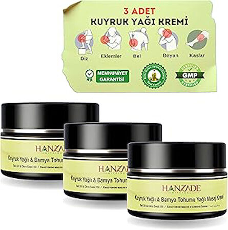 Bitkisel Kuyruk Yağlı & Bamya Tohumu Yağlı Ağrı Masaj Kremi Kas Eklem 100 ml x 3 Adet