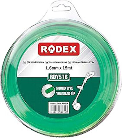 Rodex Motorlu Tırpan Misina Yuvarlak 1.6 mm 15 Metre Yeşil