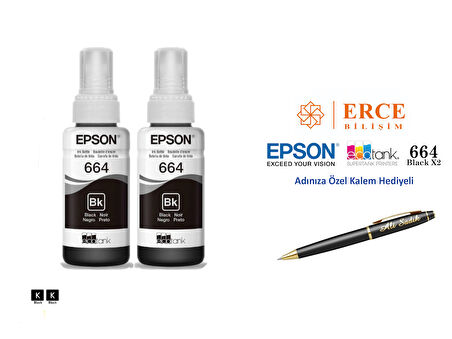 Epson 6641 (BK) 2'Lİ Siyah, Epson EcoTank L355 Uyumlu Kalem Hediyeli 2 Siyah Mürekkep Seti