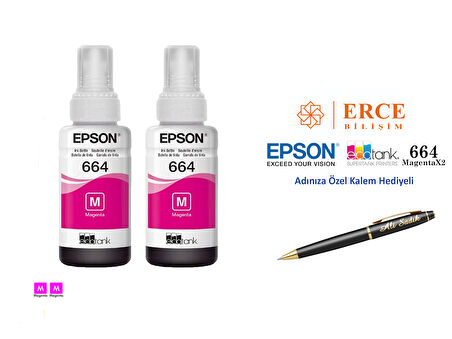 Epson 6643 (MAGENTA) 2'Li Kırmızı, Epson EcoTank L3070 Uyumlu Kalem Hediyeli 2 Kırmızı Mürekkep Seti