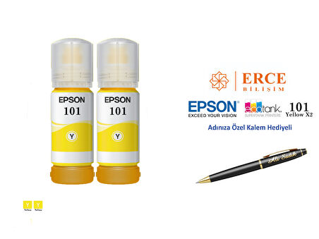Epson 101 (YELLOW) 2'Li Sarı, Epson EcoTank L4260 Uyumlu Kalem Hediyeli 2 Sarı Mürekkep Seti